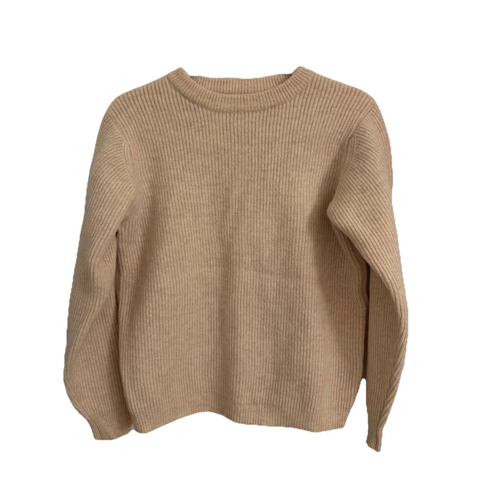 Albam Sweater Mens‎ Small Oatmeal Ribbed Lambswool Pullover Crewneck Scottish